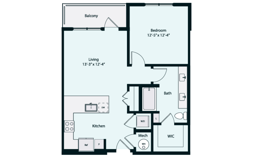 Bria A2-1B - 1 bedroom floorplan layout with 1 bathroom and 763 square feet (2D)