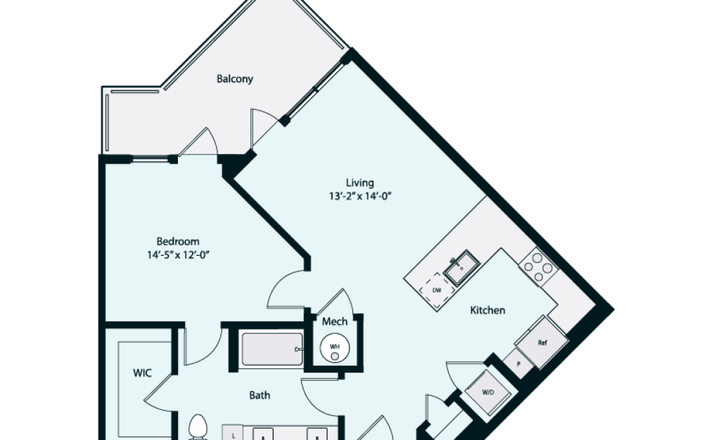Bria A2-3 - 1 bedroom floorplan layout with 1 bathroom and 777 square feet (2D)