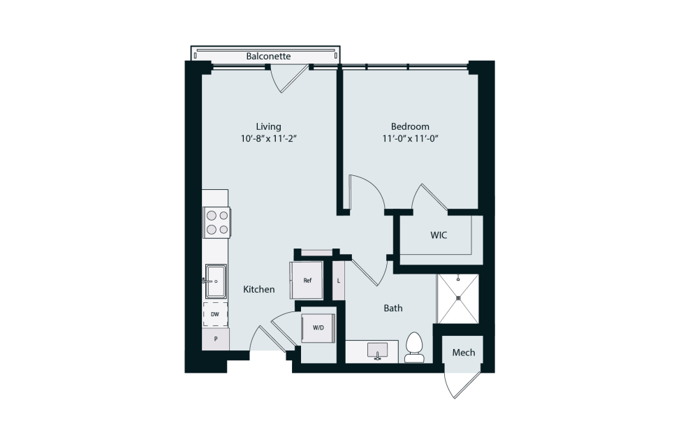 Capella JR1-1 - Studio floorplan layout with 1 bathroom and 540 square feet (2D)