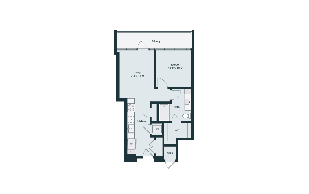 Capella JR1-4 - 1 bedroom floorplan layout with 1 bathroom and 614 square feet (2D)