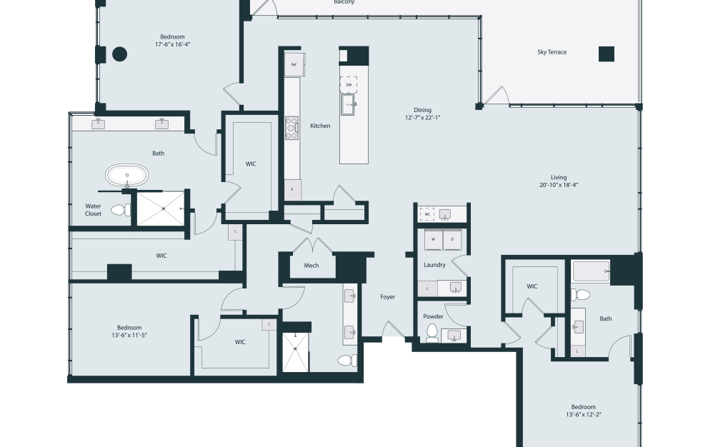 Capella PH-7 - 3 bedroom floorplan layout with 3.5 bathrooms and 3160 square feet (2D)