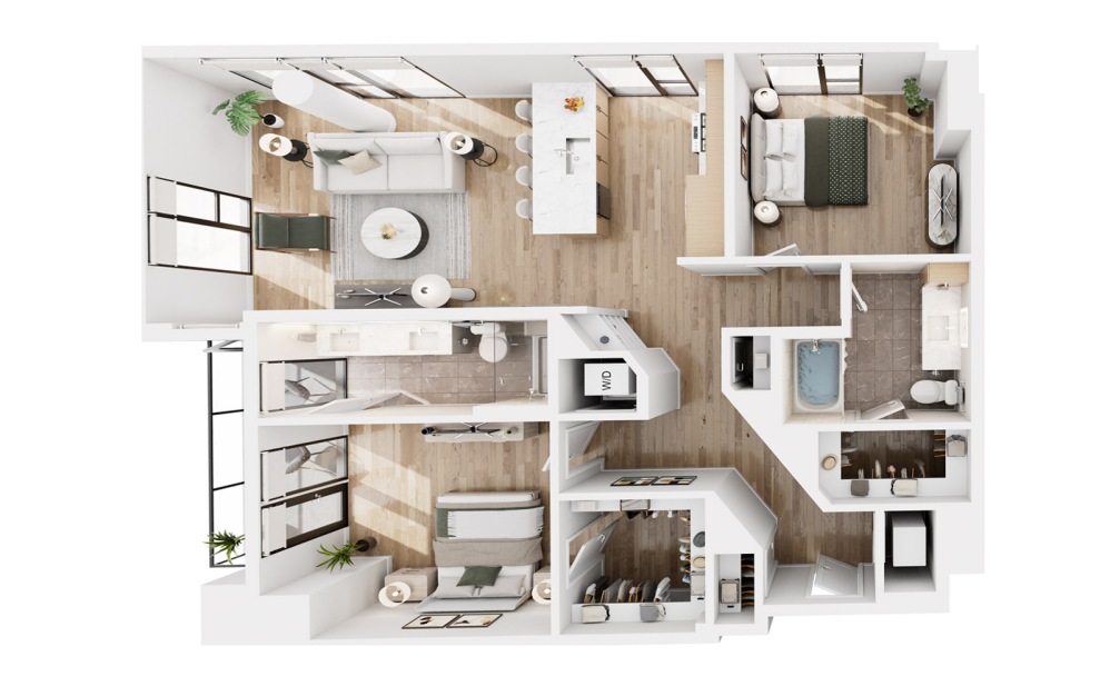 Capella B1-2 - 2 bedroom floorplan layout with 2 bathrooms and 1248 square feet