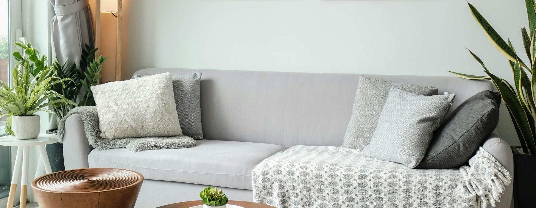 a living room with a couch and a coffee table